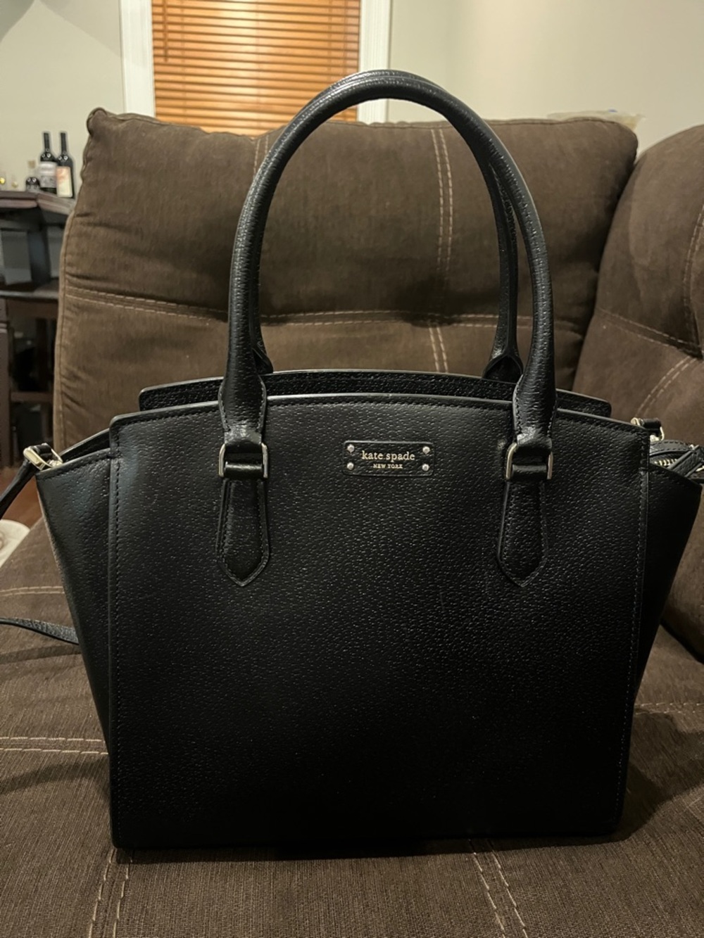 kate spade Black Pebbled Leather Satchel with Top Handles